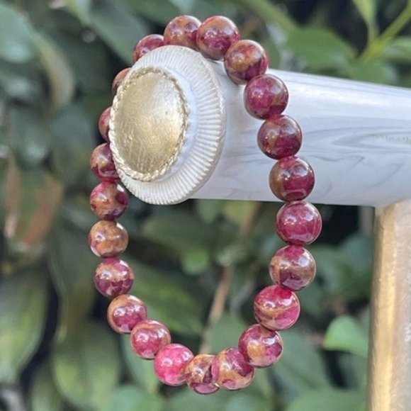 8mm Berry Red Opal Bronzite Stretch Bracelet - Picture 1 of 4